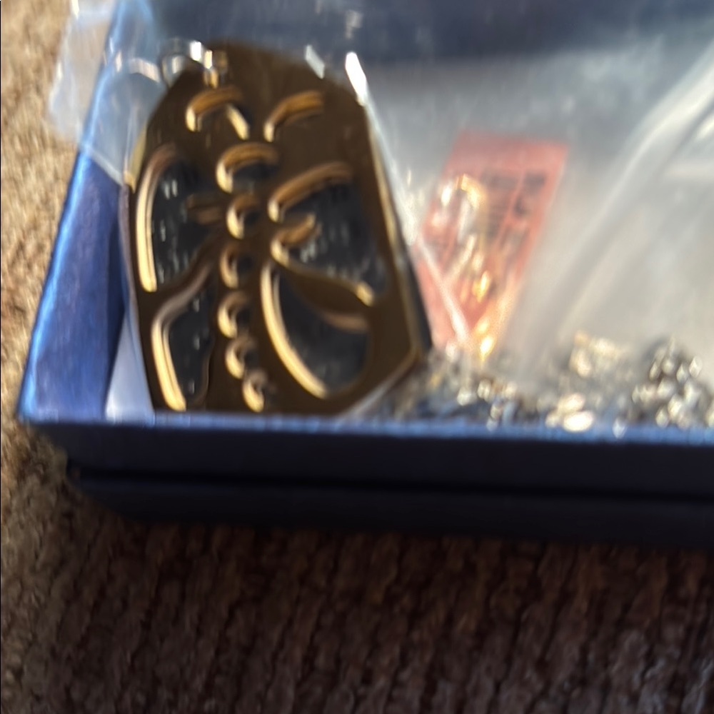 Gol- Silver ION YG over Stainless Steel necklace w/ caterpillar future butterfly